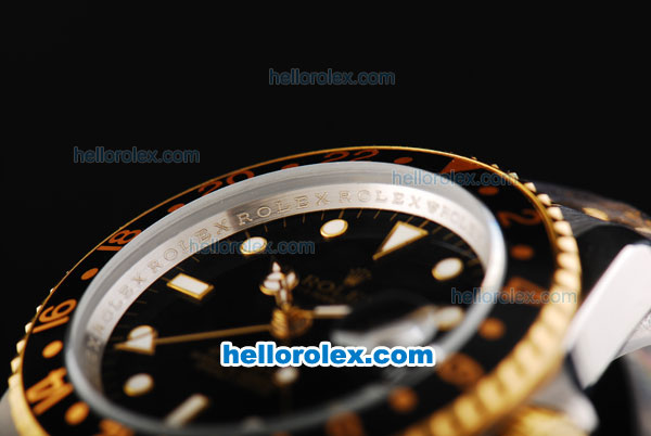 Rolex GMT Master II Automatic Movement Black Dial with Black Bezel and White Markers-Two Tone Strap - Click Image to Close